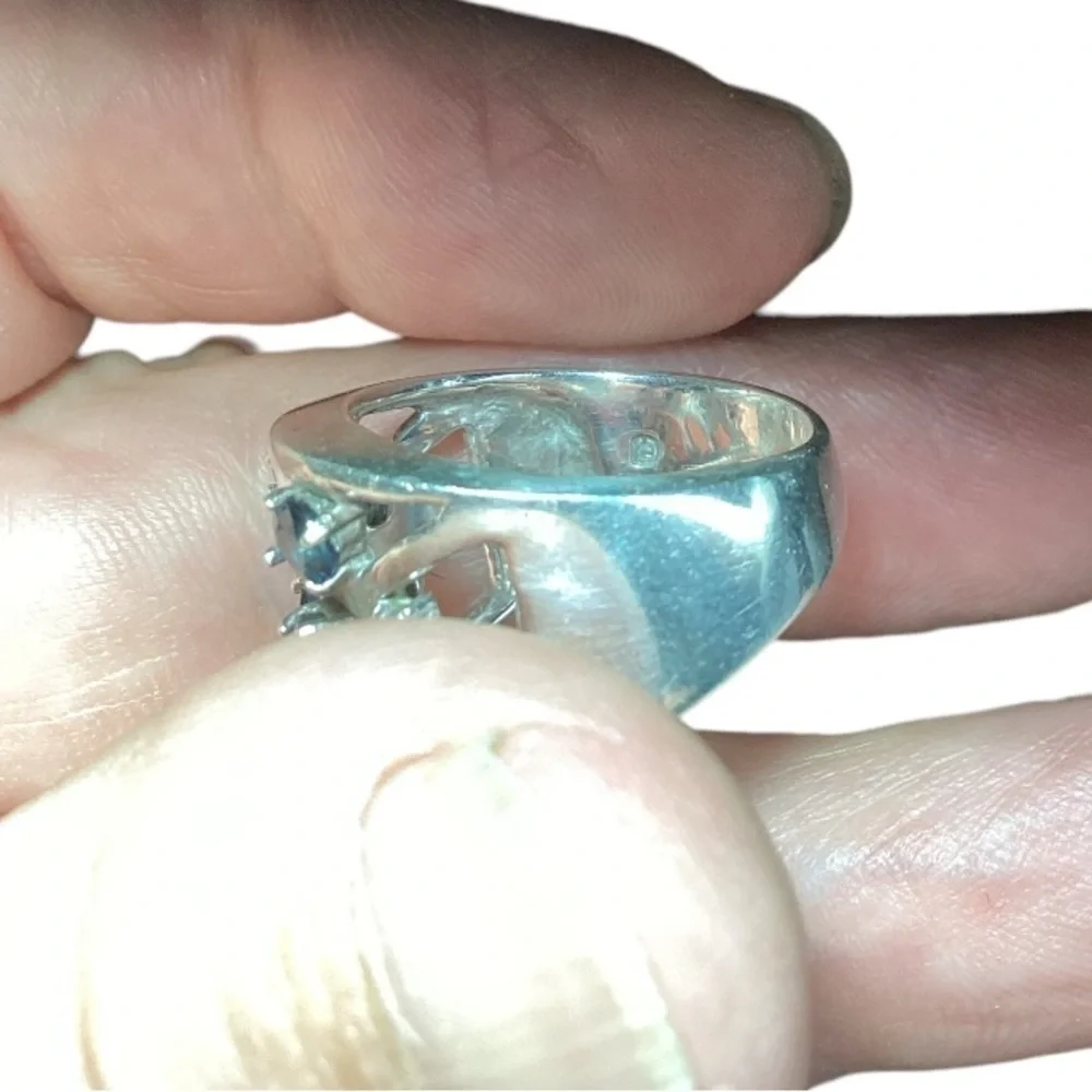 Sterling silver blue and white sapphire ring